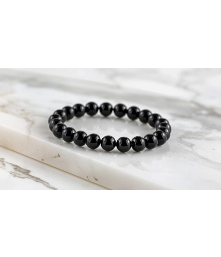 Natural Crystal 8mm Black Tourmaline Bracelet (Black)