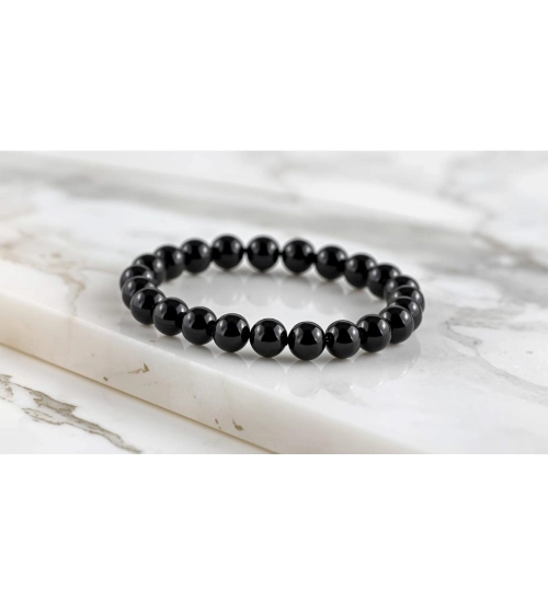 Natural Crystal 8mm Black Tourmaline Bracelet (Black)