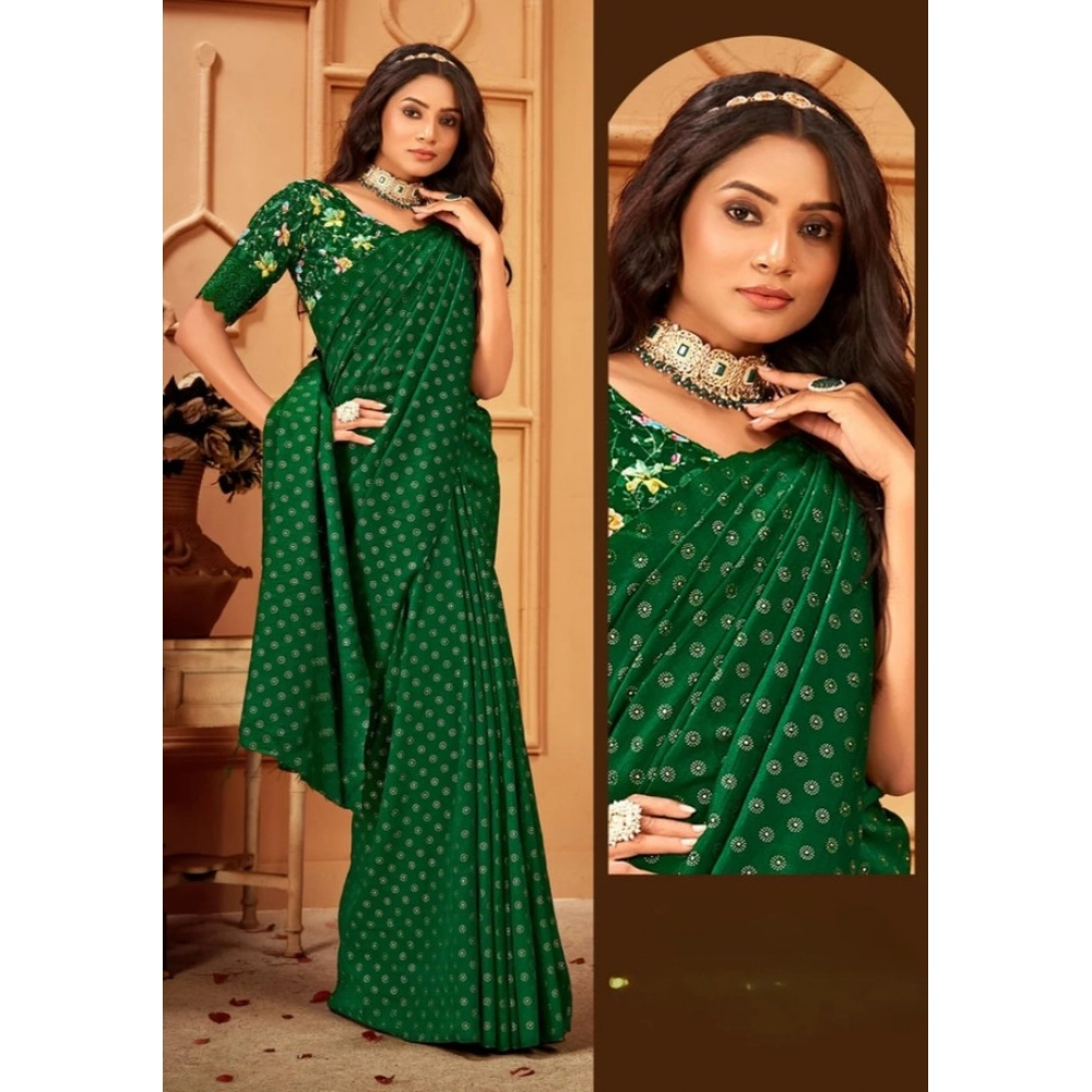 Women's Printed Brasso Saree With Unstitched Blouse (Green, 5-6 Mtrs) Women's Printed Brasso Saree With Unstitched Blouse (Green, 5-6 Mtrs)