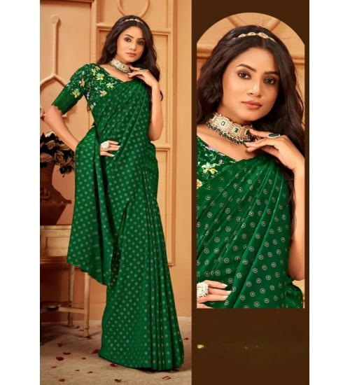 Women's Printed Brasso Saree With Unstitched Blouse (Green, 5-6 Mtrs)
