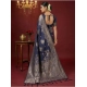 Women's Silk Blend Printed Saree With Unstitched Blouse 5.5Mtr (Navy Blue)