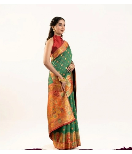 Women's Faux_Banarasi Woven Motifs Saree With Unstitched Blouse 5.5Mtr (Green)