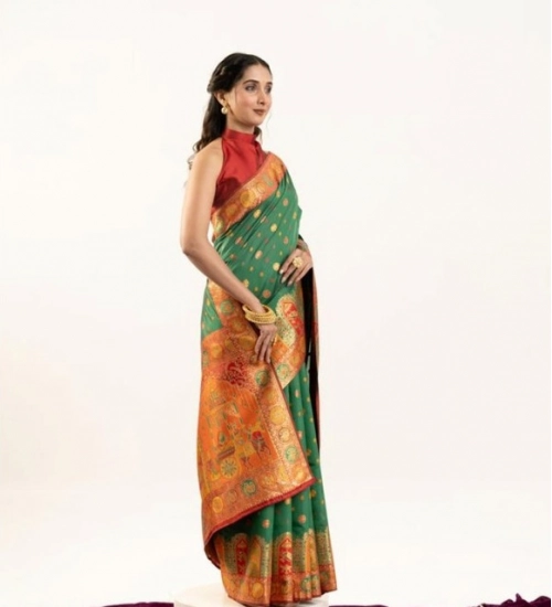 Women's Faux_Banarasi Woven Motifs Saree With Unstitched Blouse 5.5Mtr (Green)