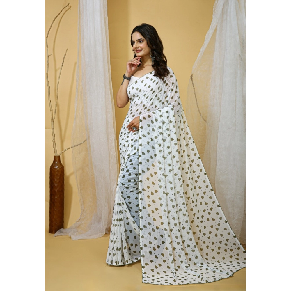 Women's Georgette Printed Saree With Unstitched Blouse 5.5Mtr (White-Grey) Women's Georgette Printed Saree With Unstitched Blouse 5.5Mtr (White-Grey)