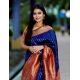 Women's Litchi silk Printed Saree With Unstitched Blouse (Blue)