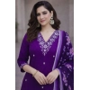 Women's Chanderi Silk Ethnic Motif V-Neck 3/4th Sleeve Kurti With Pant Dupatta Set (Purple) Women's Chanderi Silk Ethnic Motif V-Neck 3/4th Sleeve Kurti With Pant Dupatta Set (Purple)