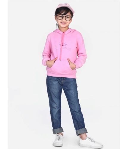 Girl's Fleece Embellished Long Sleeves Sweatshirt (Light Pink)