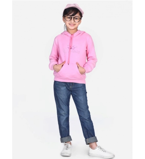 Girl's Fleece Embellished Long Sleeves Sweatshirt (Light Pink)