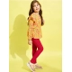 Girl's Polyester Floral One Shoulder Jeggings Set (Yellow-Red)