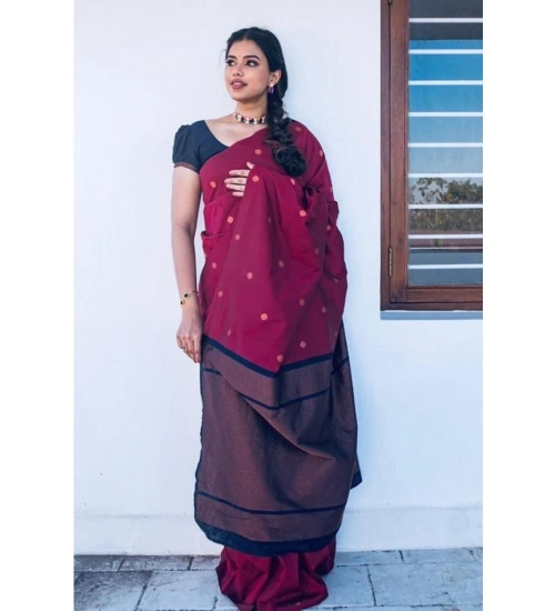 Women's Litchi silk Printed Saree With Unstitched Blouse (Red)