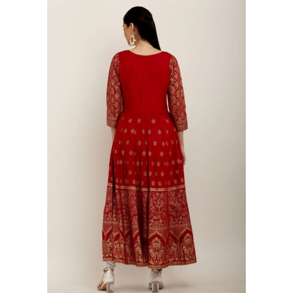 Women's Casual Rayon 3-4th Sleeves Anarkali Kurti (Red)