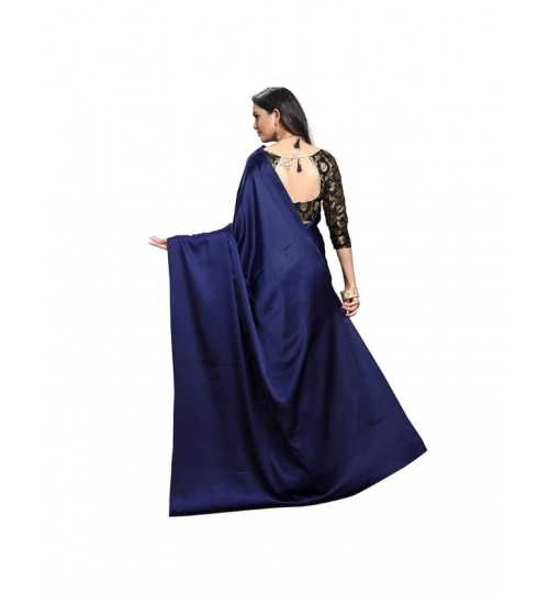 Women's Satin Solid Saree With Unstitched Blouse 5.5Mtr (Navy Blue)