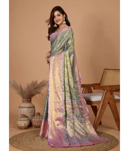 Women's Jacquard Saree With Unstitched Blouse 5.5Mtr (Multicolor)