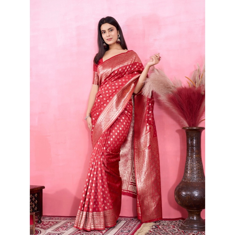 Women's Banarasi Silk Printed Saree With Unstitched Blouse 5.5Mtr (Red) Women's Banarasi Silk Printed Saree With Unstitched Blouse 5.5Mtr (Red)
