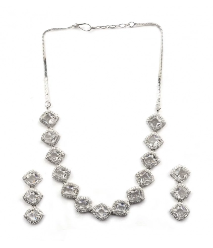 Women's Brass Silver Plated Necklace set (White)