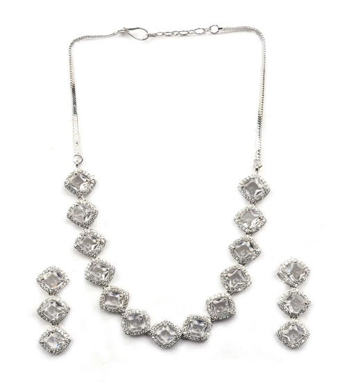 Women's Brass Silver Plated Necklace set (White) Women's Brass Silver Plated Necklace set (White)