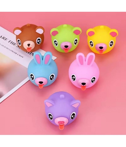 Pack Of 5 Rubber-PVC Animal Faces Squishy Squeeze Stress Balls (Multicolor)