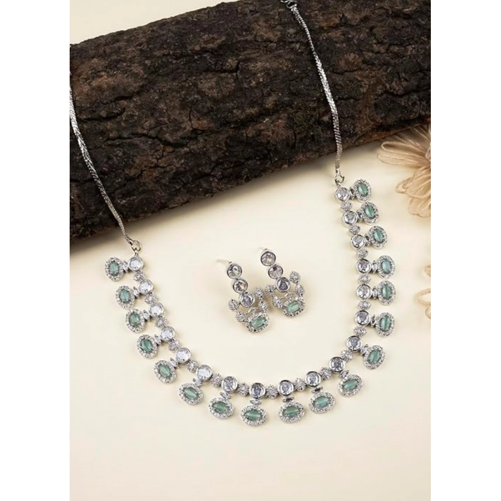 Women's Brass Silver Plated Necklace set (Turquoise)