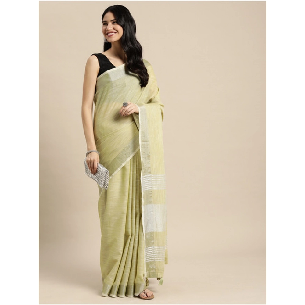 Women's Linen Cotton Printed Saree With Unstitched Blouse 5.5Mtr (Olive Green) Women's Linen Cotton Printed Saree With Unstitched Blouse 5.5Mtr (Olive Green)