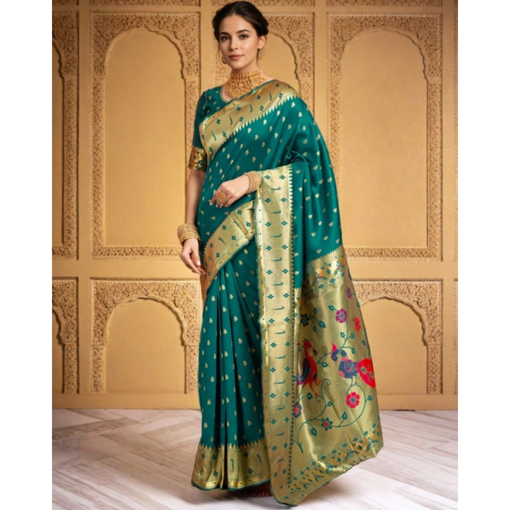 Women's Silk Blend Zari Weaving Saree With Unstitched Blouse 5.5Mtr (Rama) Women's Silk Blend Zari Weaving Saree With Unstitched Blouse 5.5Mtr (Rama)