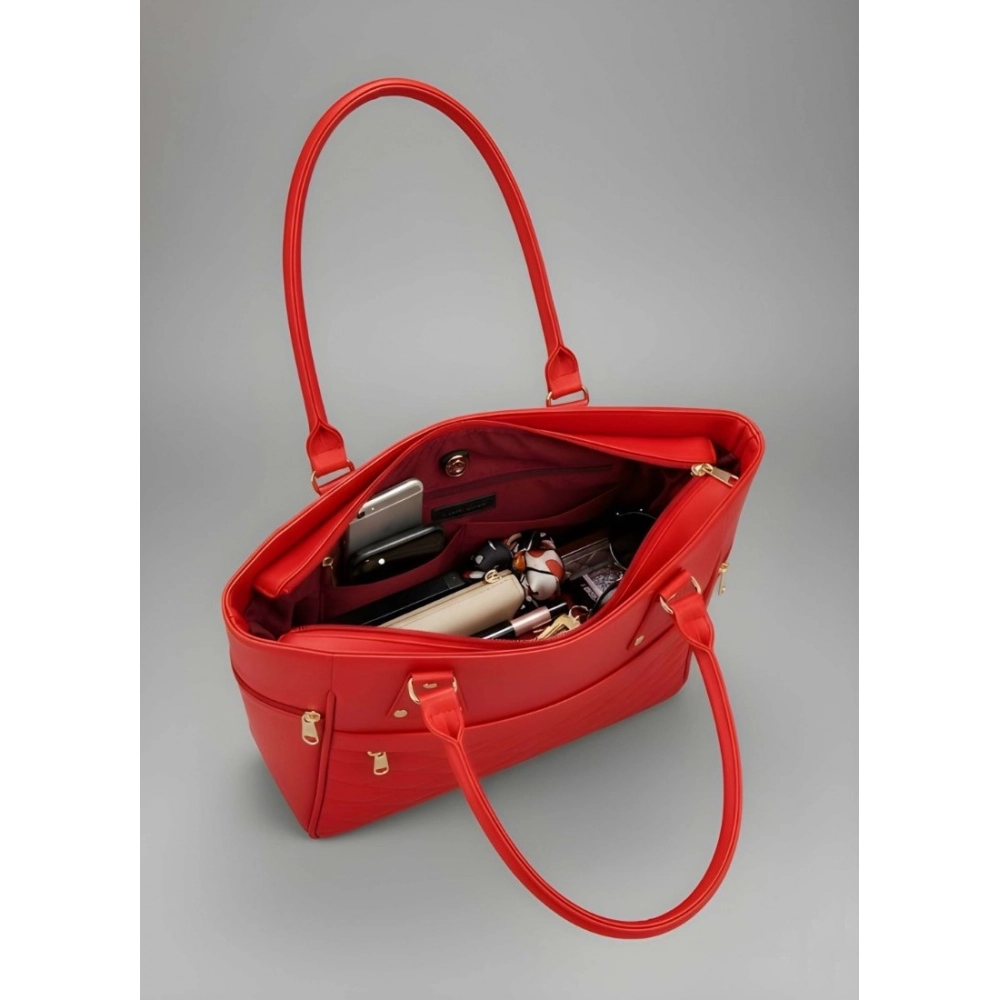 Women's PU Leather Solid Shoulder Zipper Handbag (Red)