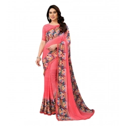 Women's Georgette Printed Saree With Unstitched Blouse 5.5Mtr (Pink)