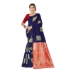 Women's Soft Lichi Silk Printed Saree With Unstitched Blouse 5.5Mtr (Blue)