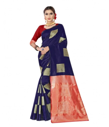 Women's Soft Lichi Silk Printed Saree With Unstitched Blouse 5.5Mtr (Blue)