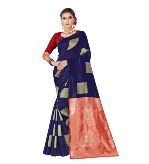 Women's Soft Lichi Silk Printed Saree With Unstitched Blouse 5.5Mtr (Blue)