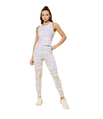 Women's Polyester Lycra Printed Sleeveless Active Wear (Multicolor)