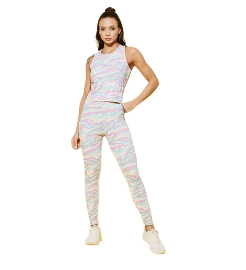 Women's Polyester Lycra Printed Sleeveless Active Wear (Multicolor)