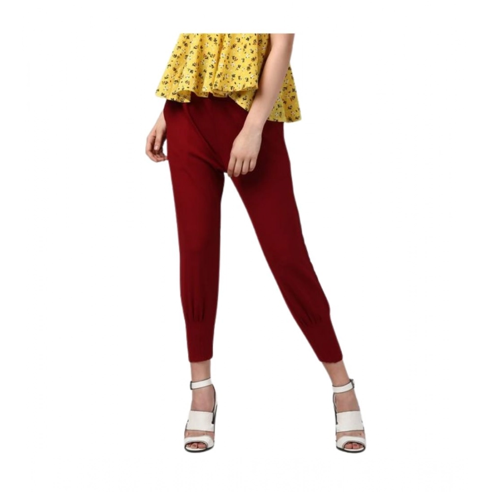 Women's Polyester Solid Elasticated Trousers (Maroon) Women's Polyester Solid Elasticated Trousers (Maroon)