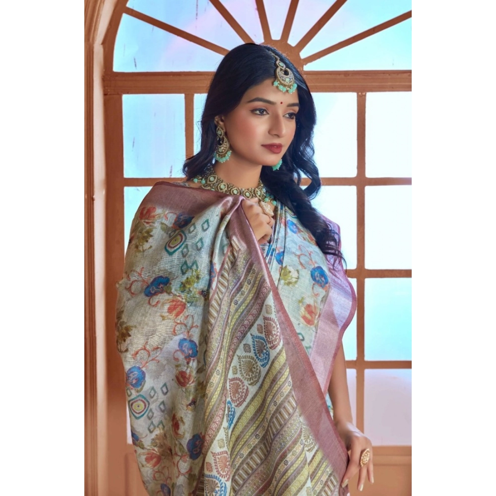 Women's Printed Cotton Linen Saree withPrinted Saree With Unstitched Blouse (Rust , 5-6Mtrs) Women's Printed Cotton Linen Saree withPrinted Saree With Unstitched Blouse (Rust , 5-6Mtrs)