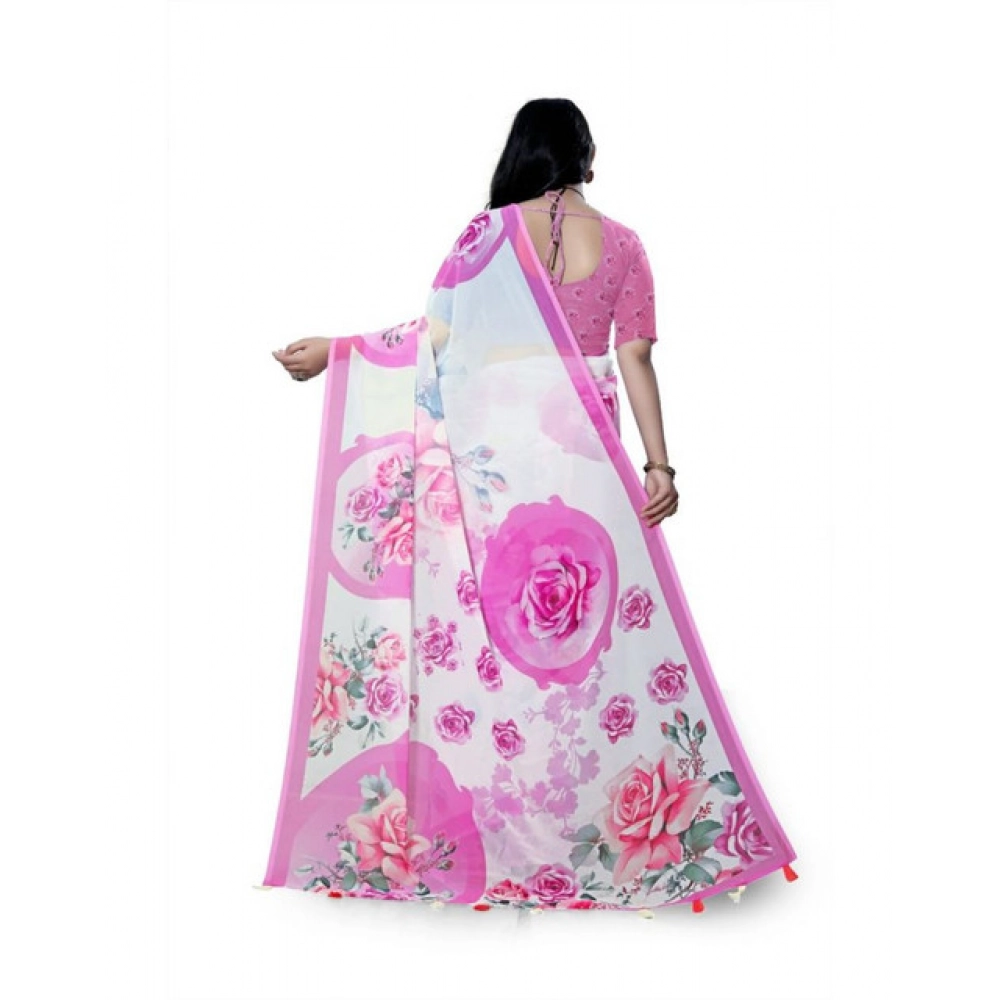 Women's Georgette Floral Printed Saree With Unstitched Blouse 5.5Mtr (Pink) Women's Georgette Floral Printed Saree With Unstitched Blouse 5.5Mtr (Pink)