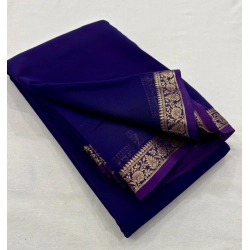 Women's Crepe Chit Pallu Solid Saree With Unstitched Blouse 5.5Mtr (Lavender)
