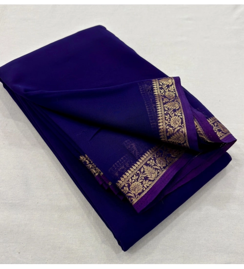 Women's Crepe Chit Pallu Solid Saree With Unstitched Blouse 5.5Mtr (Lavender)