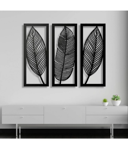Wooden 3 Pieces Leaf Wall Art Panel Frame for Home Decor