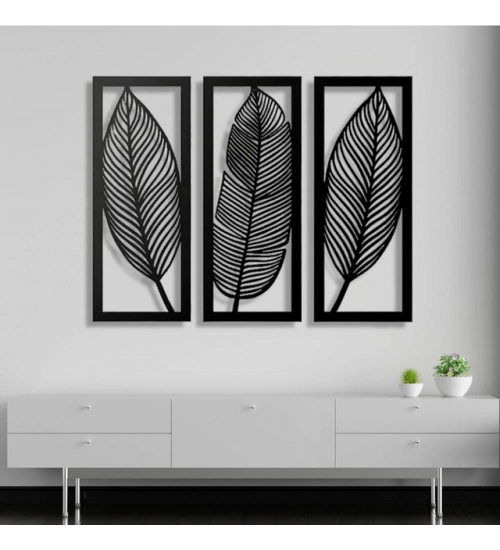 Wooden 3 Pieces Leaf Wall Art Panel Frame for Home Decor
