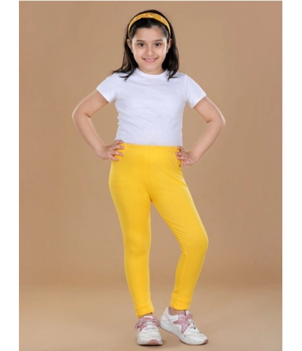 Girl's Cotton Lycra Solid Elasticated Leggings (Yellow)