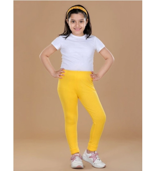 Girl's Cotton Lycra Solid Elasticated Leggings (Yellow)