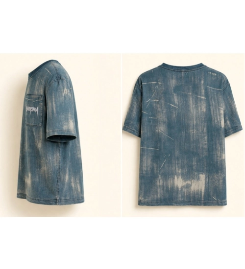 Men's Cotton Acid wash T-shirt (Blue)