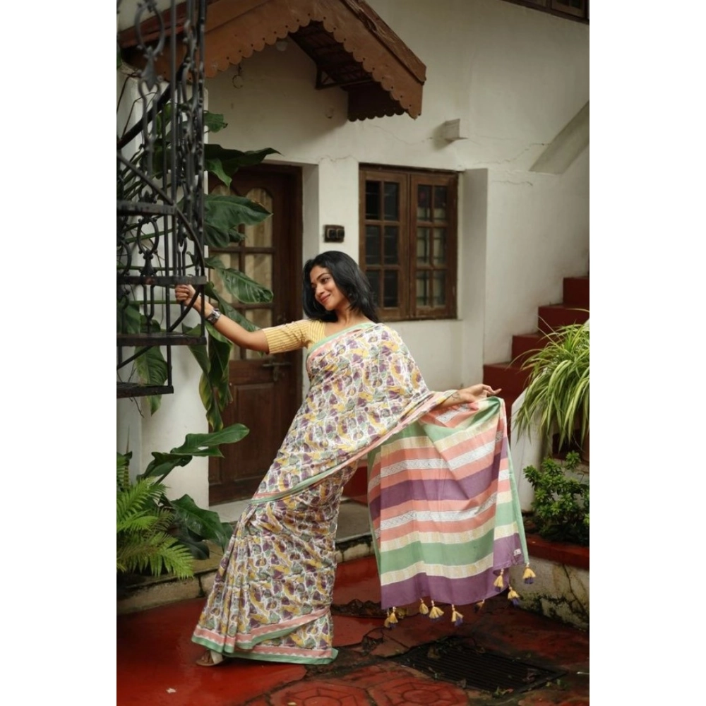 Women's Linen Printed Saree With Unstitched Blouse 5.5Mtr (Multicolor) Women's Linen Printed Saree With Unstitched Blouse 5.5Mtr (Multicolor)