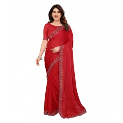 Women's Georgette Printed Saree With Unstitched Blouse 5.5Mtr (Red)