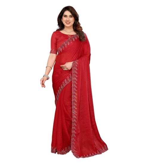 Women's Georgette Printed Saree With Unstitched Blouse 5.5Mtr (Red)