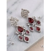 Women's Brass Silver Plated Drop Earrings (Red)