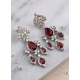 Women's Brass Silver Plated Drop Earrings (Red)