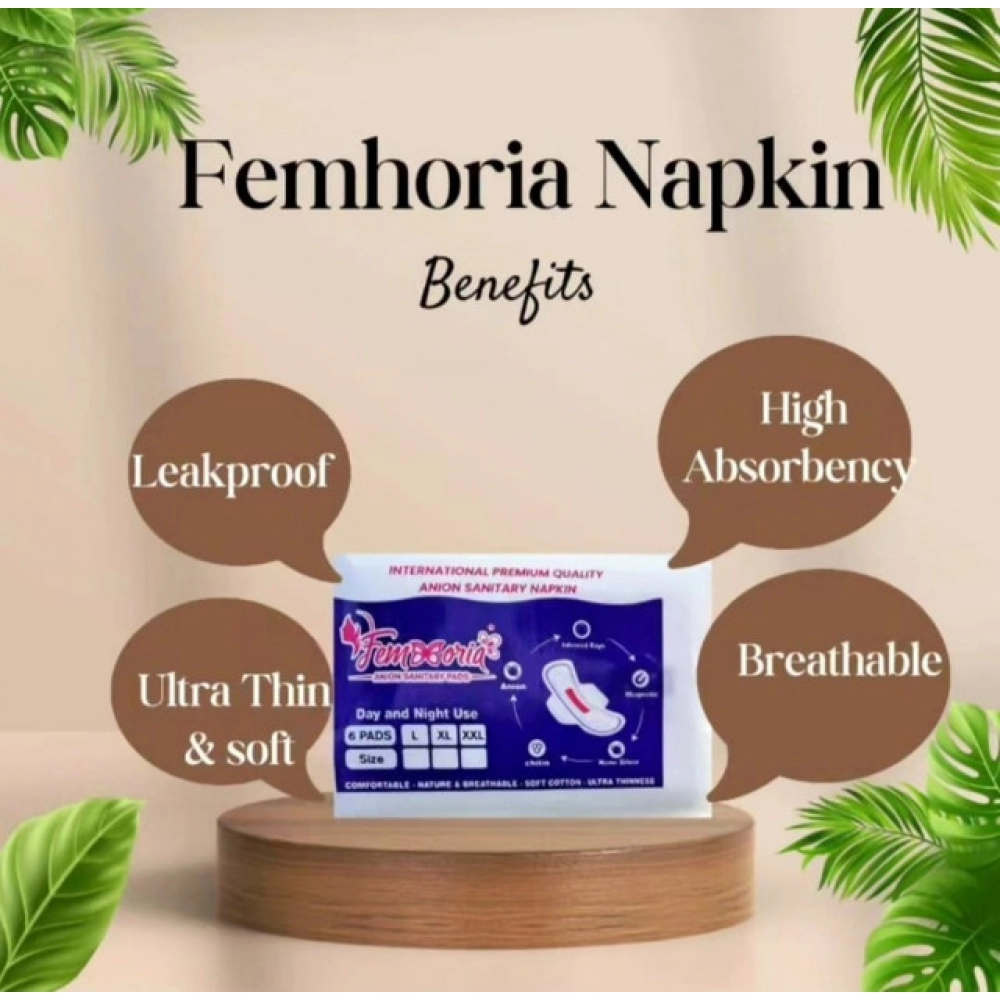 Pack of_12 Pcs Cotton Green wave Anion Sanitary Pads with Wings (White)