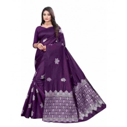 Women's Soft Lichi Silk Printed Saree With Unstitched Blouse 5.5Mtr (Purple)