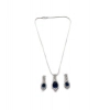 Women's Brass Silver Plated Pendant Set (Blue)