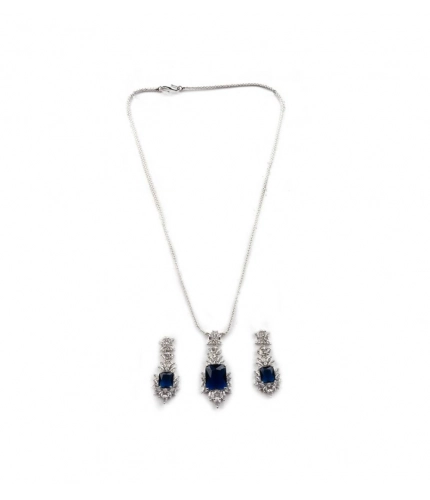 Women's Brass Silver Plated Pendant Set (Blue)